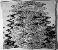 a black and white drawing of a woman's face