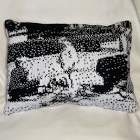 a black and white pillow with a black and white pattern