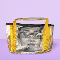 a tote bag with a woman's face on it